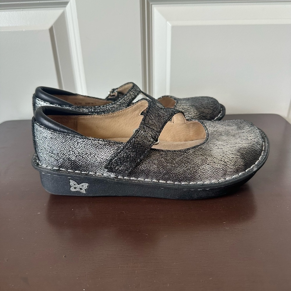 Alegria Jil-752 Metallic Silver Crackle Mary Jane Shoes Women’s Comfort Size 36